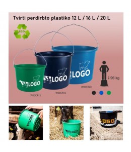 RPET kibirai iš PET plastiko su reklamine spauda, talpa 12 L, 16 L, 20 L