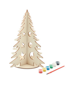 TREE AND PAINT DIY medinė kalėdų eglutė - dekoracija, su dažais ir teptuku