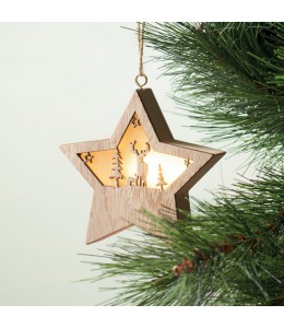 STARLIGHT MDF kalėdinė, šviečianti medinė žvaigždė su išpjaustytu ornamentu