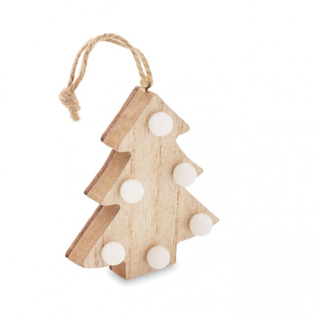 LALIE šviečianti medinė, kalėdinės eglutės formos dekoracija su 6 LED švieselėmis