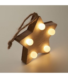 LALIE šviečianti medinė, kalėdinės žvaigždės formos dekoracija su 5 LED švieselėmis