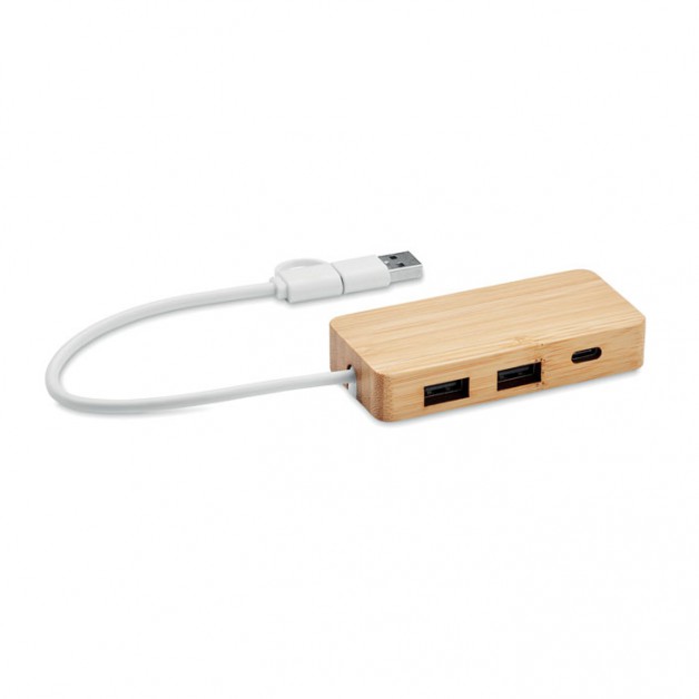 HUBBAM bambukinis šakotuvas 3 USB įvadų