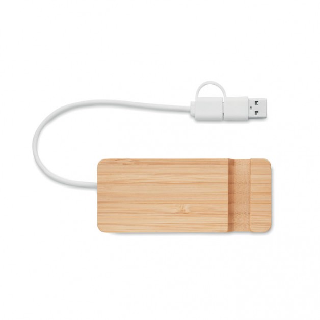 HUBSTAND bambukinis šakotuvas su telefono stovu, 4 USB įvadų