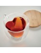 CORAMUG dvisienis, stiklinis puodelis, širdelės formos, su bambukiniu dangteliu