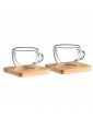 BELIZE dviejų stiklinių, dvisienių espresso puodelių rinkinys su bambukiniais padėkliukais