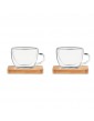 BELIZE dviejų stiklinių, dvisienių espresso puodelių rinkinys su bambukiniais padėkliukais