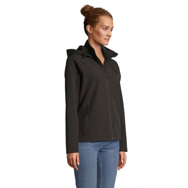 RACE moteriška softshell striukė su gobtuvu, 280 g/m²