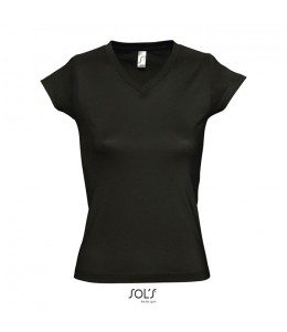 MOON MOON moteriški marškinėliai trumpomis rankovėmis, V formos apykaklė 150g