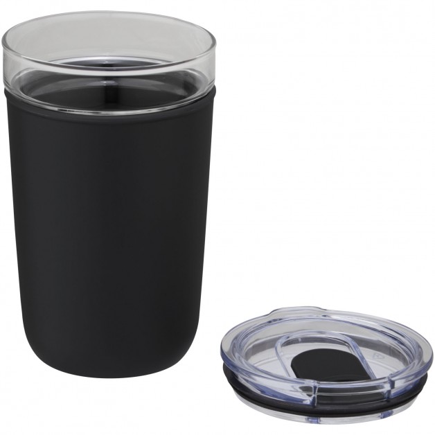 Bello 420 ml stiklinis kelioninis puodelis su perdirbto plastiko išorine sienele