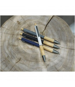 Perdirbto aliuminio tušinukas su bambukinėmis detalėmis, juodas rašalas