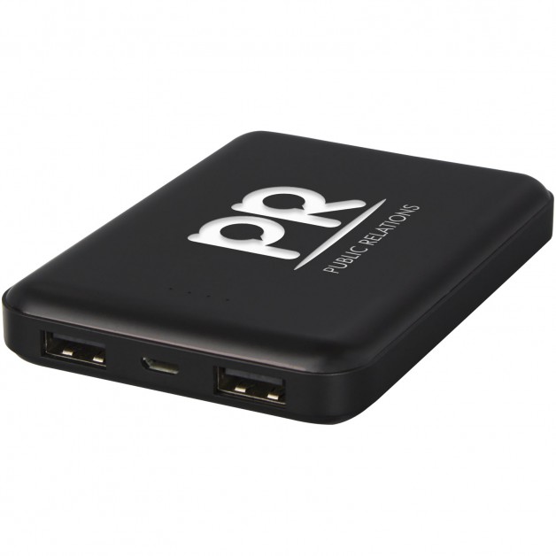 Gleam 5000 mAh plona išorinė baterija (power bank įkroviklis) su šviečiančiu logotipu po graviravimo