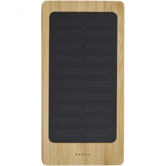 Alata 8000mAh bambukinė energijos talpykla, nešiojamas įkroviklis (power bank) su saulės baterijos panele