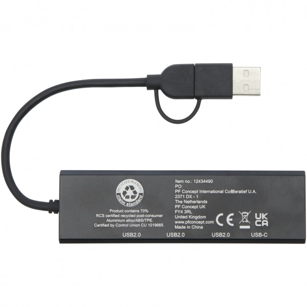 Rise RCS perdirbto aliuminio USB 2.0 šakotuvas