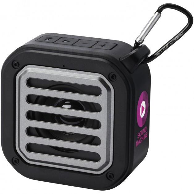 Solo 3W Bluetooth® RCS sertifikuoto perdirbto plastiko belaidė garso kolonėlė su saulės baterija, su karabinu ir apsauga nuo vandens IPX5