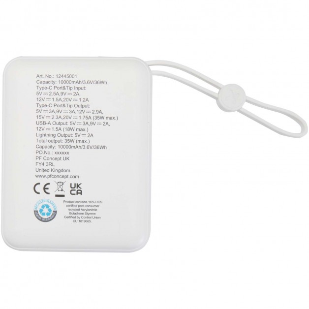 Acrux planšetės 10 000 mAh perdirbto plastiko išorinė baterija (power bank įkroviklis), 35W Acrux planšetės 10 000 mAh perdirbto plastiko išorinė baterija (power bank įkroviklis), 35W