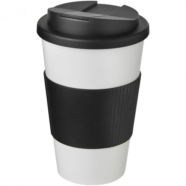 Americano® 350 ml kelioninis puodelis su silikonine apsauga nuo šilumos ir dangteliu, kuris apsaugo nuo apsišlakstymo