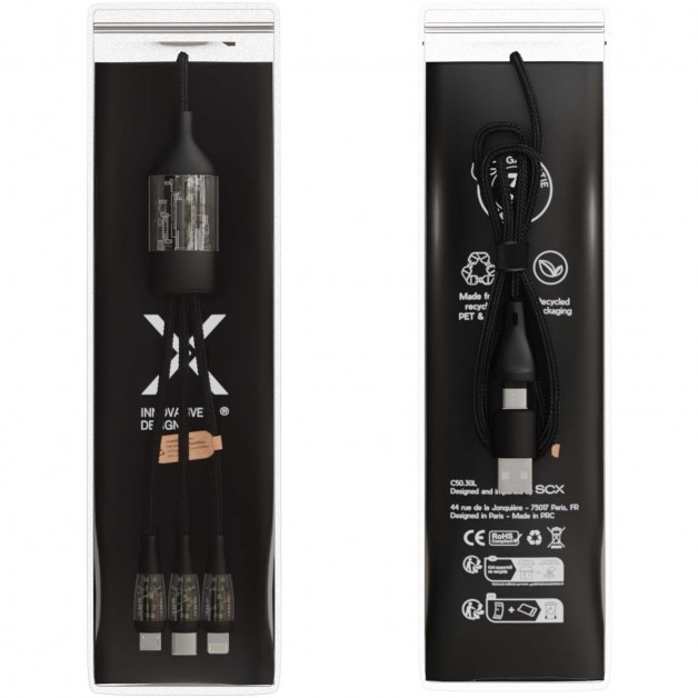 SCX.design C50 5-in-1 greito įkrovimo kabelis su skaitmeniniu ekranu, 100W/5A