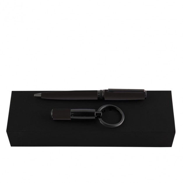 Hugo Boss prekės ženklo rinkinys Matrix Black: tušinukas ir raktų pakabukas