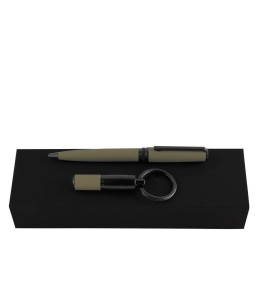 Hugo Boss prekės ženklo rinkinys Matrix Khaki: tušinukas ir raktų pakabukas