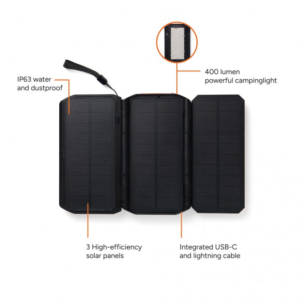 NORDIC DRIFT TITAN 10 000 mAh išorinė baterija (power bank įkroviklis) su saulės moduliais, 18W