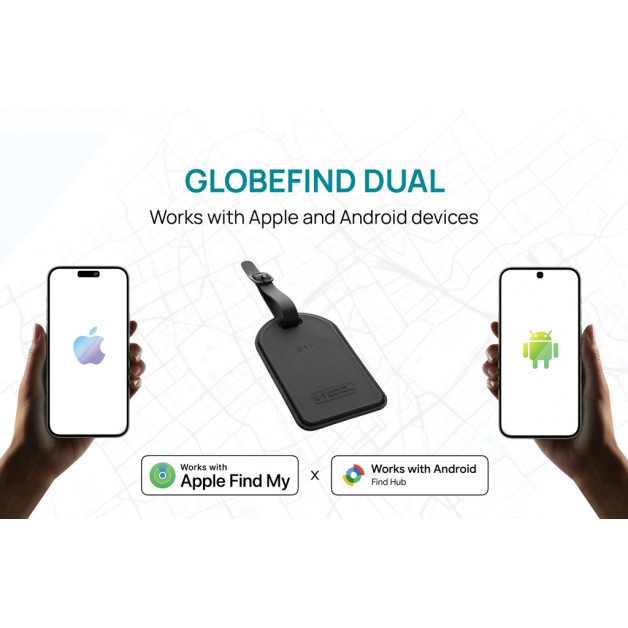 Globefind Dual RCS bagažo etiketė su vietos nustatymu visame pasaulyje Globefind Dual RCS bagažo etiketė su vietos nustatymu visame pasaulyje