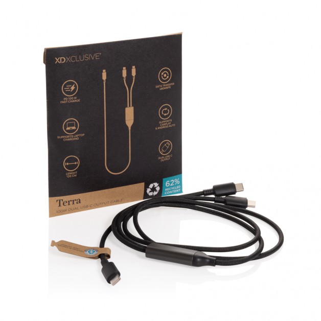 TERRA RCS dvigubas USB-C laidas, 100W TERRA RCS dvigubas USB-C laidas, 100W