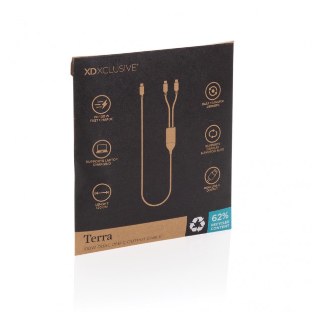 TERRA RCS dvigubas USB-C laidas, 100W TERRA RCS dvigubas USB-C laidas, 100W