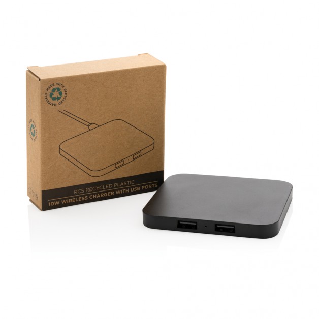 RCS perdirbto plastiko 10W bevielė įkrovimo stotelė su USB jungtimis