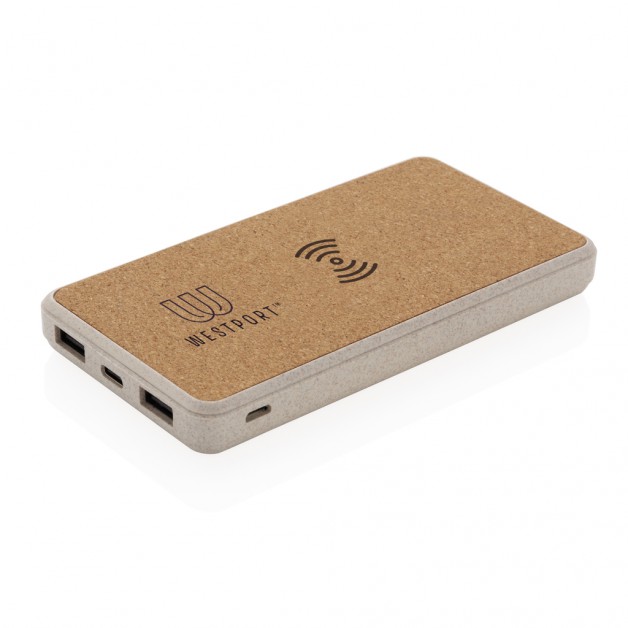 Cork and Wheat Straw 8.000 mAh 5W belaidė įkrovimo stotelė ir energijos talpykla (powerbank)