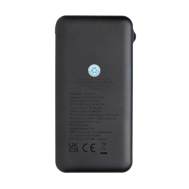 Lockhart 10000 mah RCS sertifikuoto perdirbto plastiko išorinė baterija (power bank įkroviklis)
