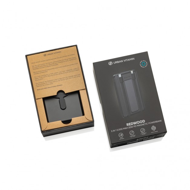 Urban Vitamin Redwood 5000mah 20W PD magnetinė išorinė baterija (power bank įkroviklis), 5in1 Urban Vitamin Redwood 5000mah 20W PD magnetinė išorinė baterija (power bank įkroviklis), 5in1
