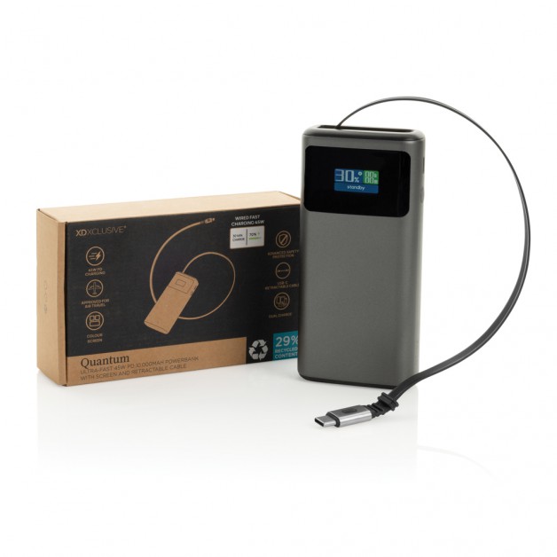 QUANTUM RCS 10 000 mAh išorinė baterija (power bank įkroviklis), 45W PD su ekranu