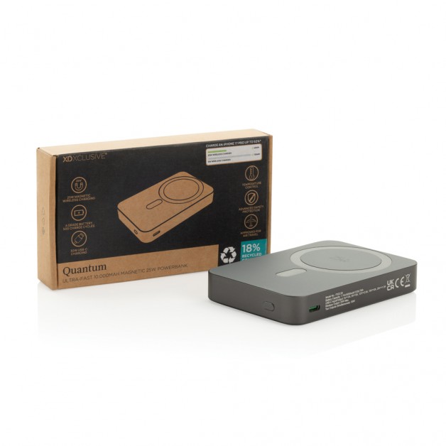 QUANTUM RCS itin greita magnetinė 10 000 mAh išorinė baterija (power bank įkroviklis), 25W