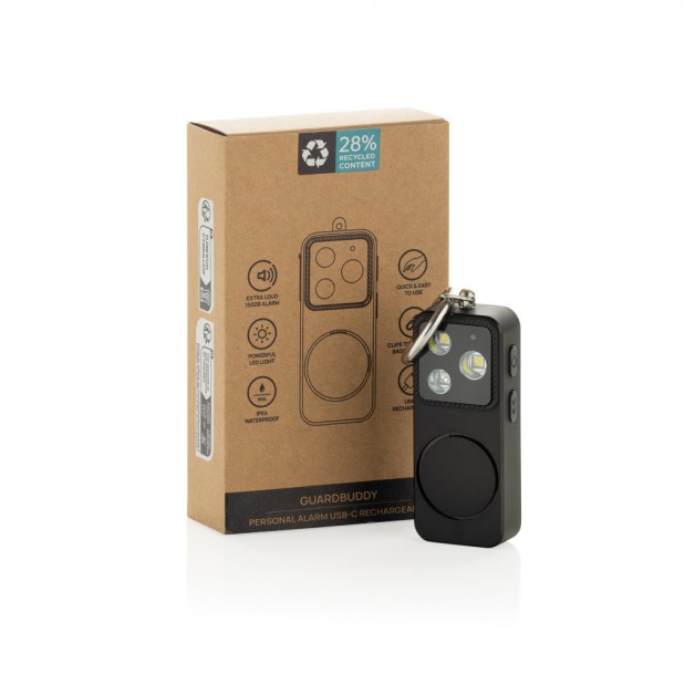 GuardBuddy RCS asmeninis aliarmas, įkraunamas per USB‑C GuardBuddy RCS asmeninis aliarmas, įkraunamas per USB‑C