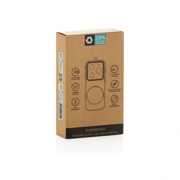 GuardBuddy RCS asmeninis aliarmas, įkraunamas per USB‑C GuardBuddy RCS asmeninis aliarmas, įkraunamas per USB‑C