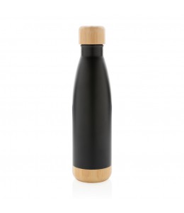 Vacuum bamboo lid nerūdijančio plieno, vakuuminė gertuvė su bambukiniu dangteliu ir apačia, 520 ml