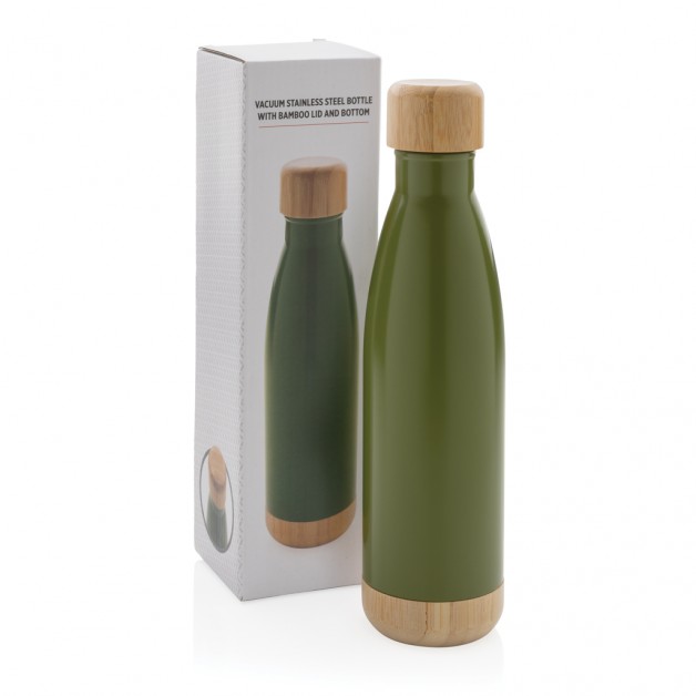 Vacuum bamboo lid nerūdijančio plieno vakuuminė gertuvė su bambukiniu dangteliu, 520 ml
