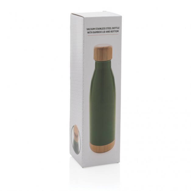 Vacuum bamboo lid nerūdijančio plieno vakuuminė gertuvė su bambukiniu dangteliu, 520 ml