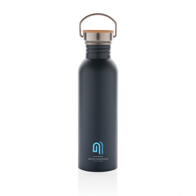Modern nerūdijančio plieno gertuvė su bambukiniu kamšteliu, 710 ml