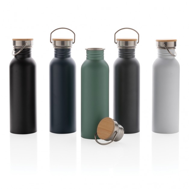 Modern nerūdijančio plieno gertuvė su bambukiniu kamšteliu, 710 ml