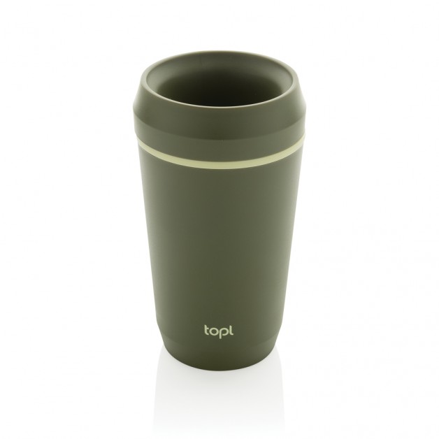 TOPL kelioninis puodelis iš perdirbto plastiko su patentuotu 360° dangteliu, 354ml