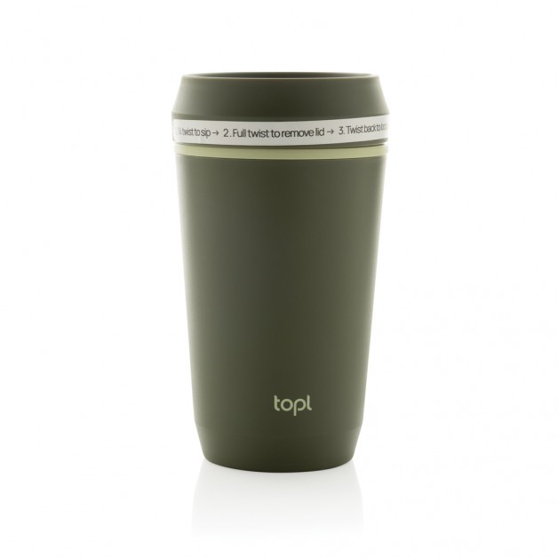 TOPL kelioninis puodelis iš perdirbto plastiko su patentuotu 360° dangteliu, 354ml