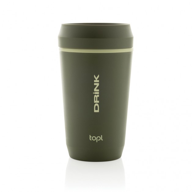 TOPL kelioninis puodelis iš perdirbto plastiko su patentuotu 360° dangteliu, 354ml