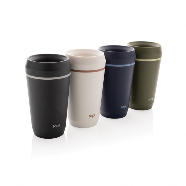 TOPL kelioninis puodelis iš perdirbto plastiko su patentuotu 360° dangteliu, 354ml
