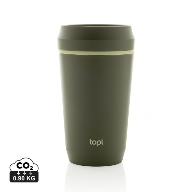 TOPL kelioninis puodelis iš perdirbto plastiko su patentuotu 360° dangteliu, 354ml