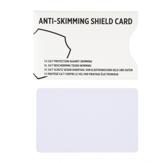Anti-skimming RFID shield kortelė su lustu, kuris turi RFID apsaugą